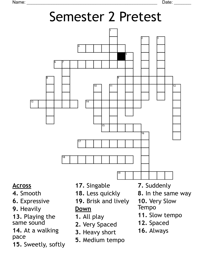 Semester 2 Pretest Crossword