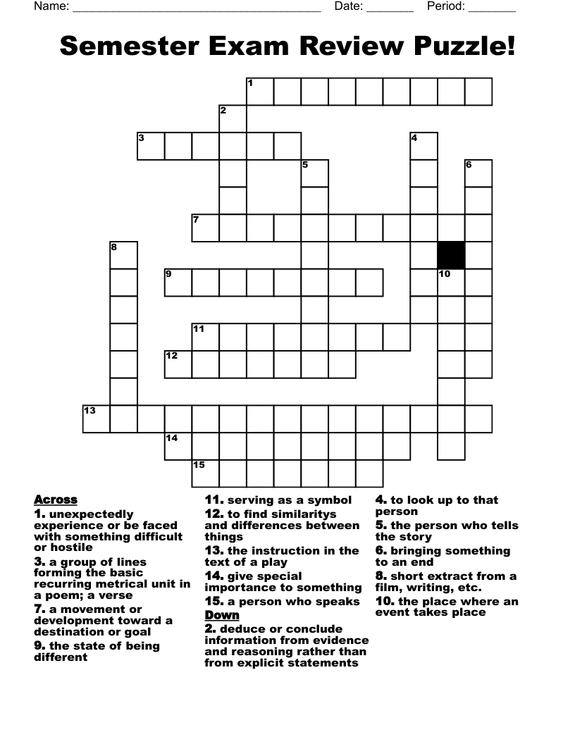 Semester Exam Review Puzzle! Crossword