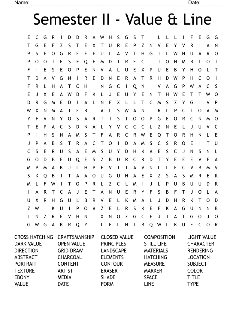 Semester II - Value & Line Word Search