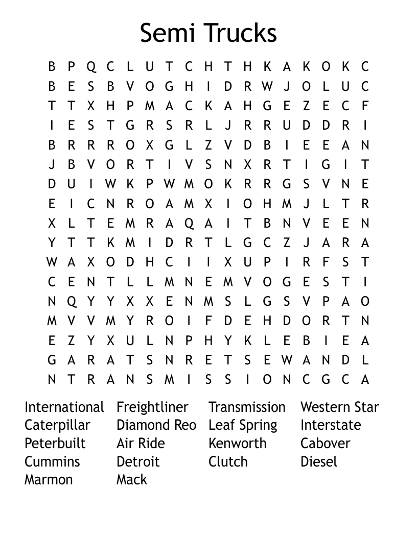 Semi Trucks Word Search