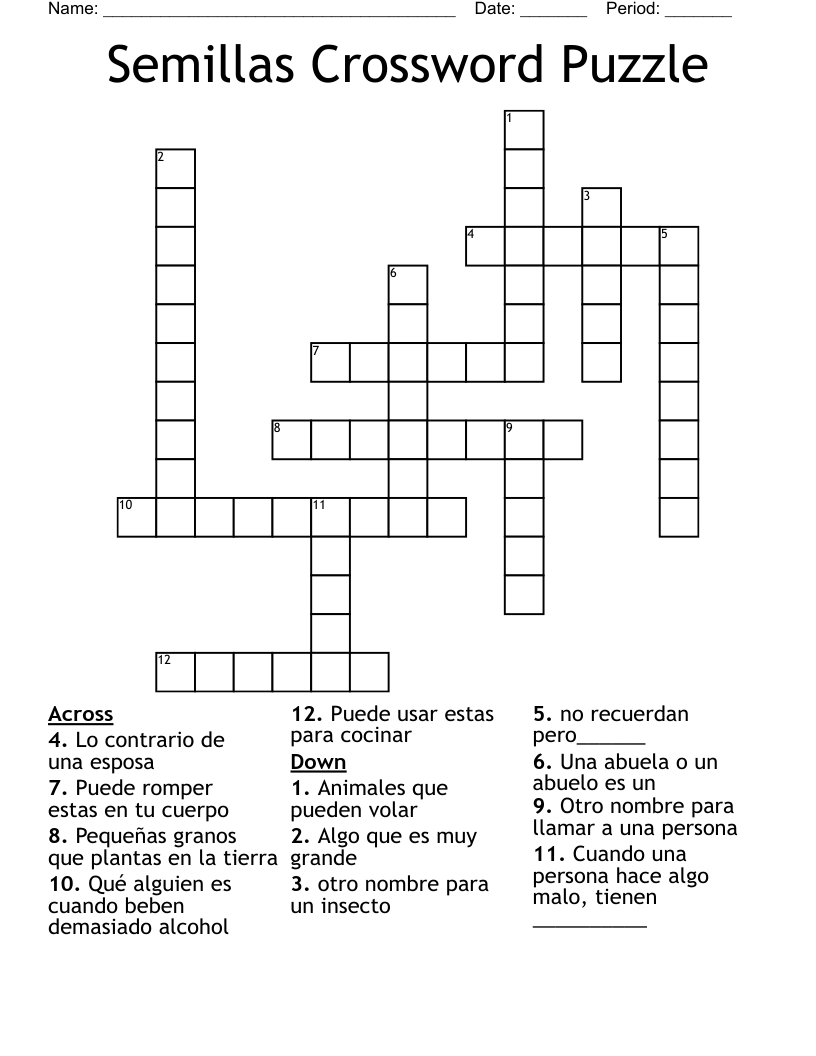 Semillas Crossword Puzzle