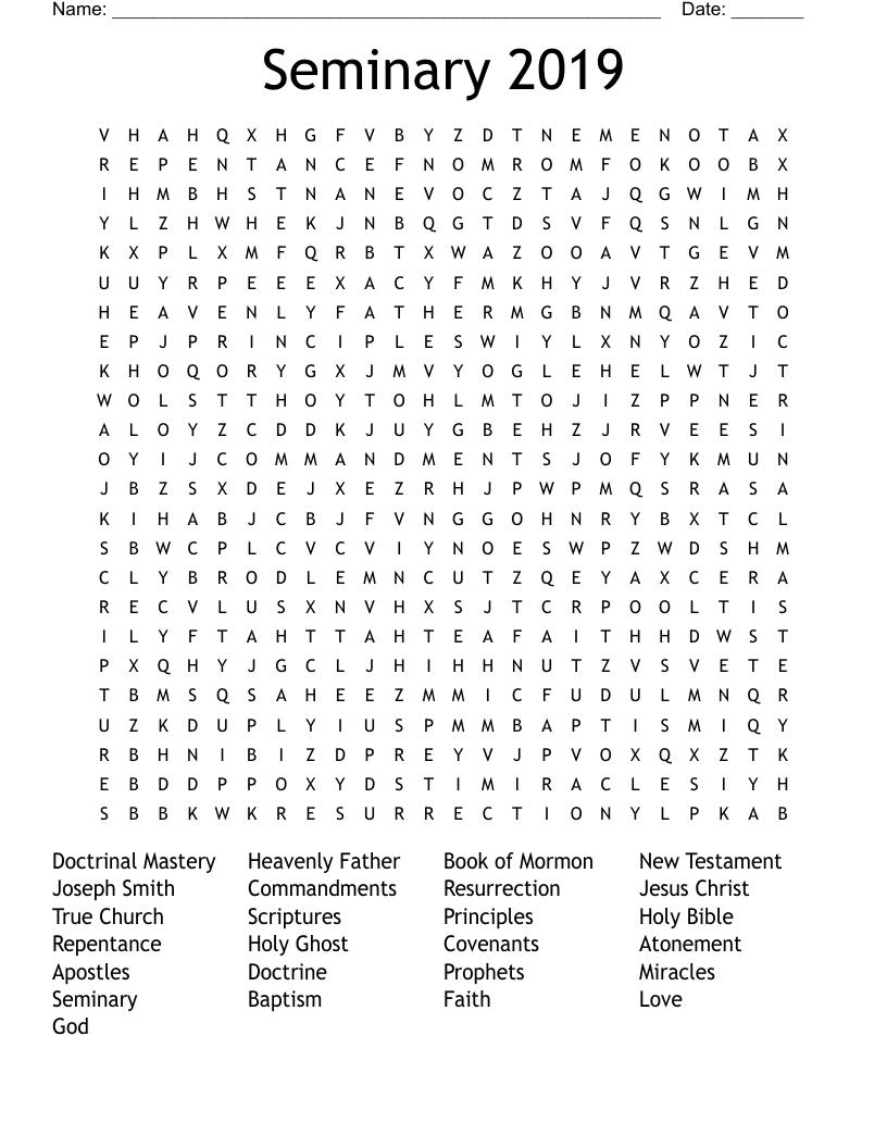 Seminary 2019 Word Search