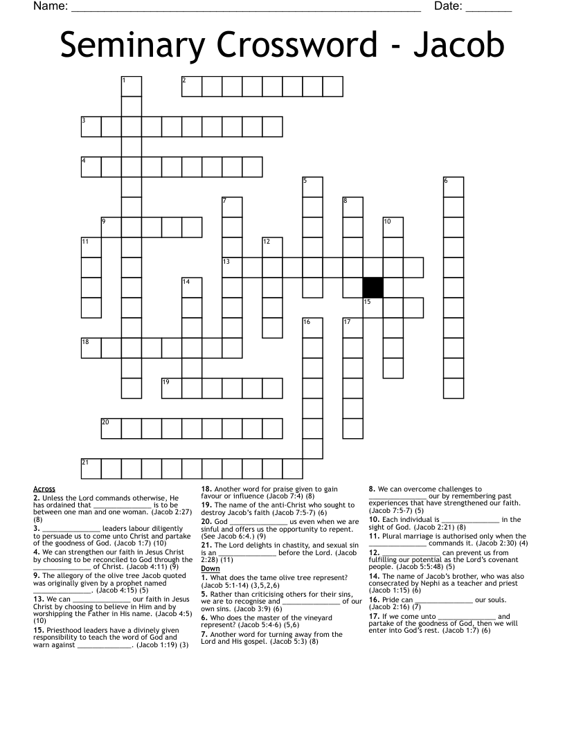 Seminary Crossword - Jacob