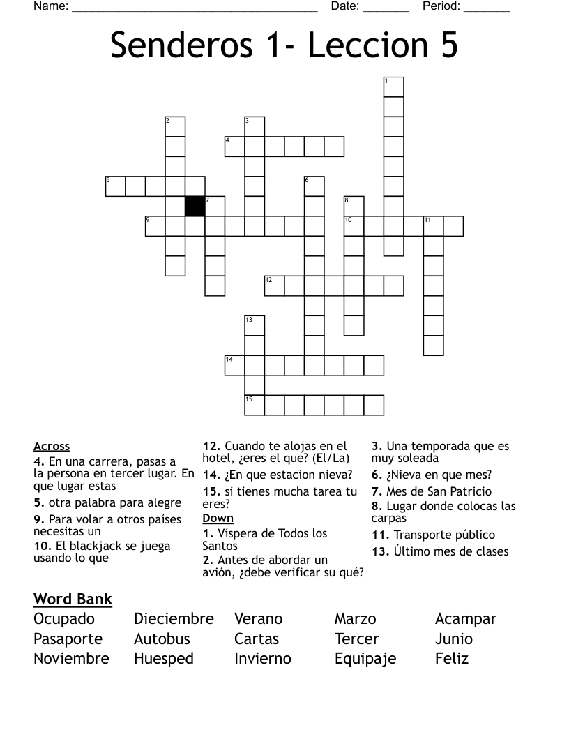 Senderos 1- Leccion 5 Crossword