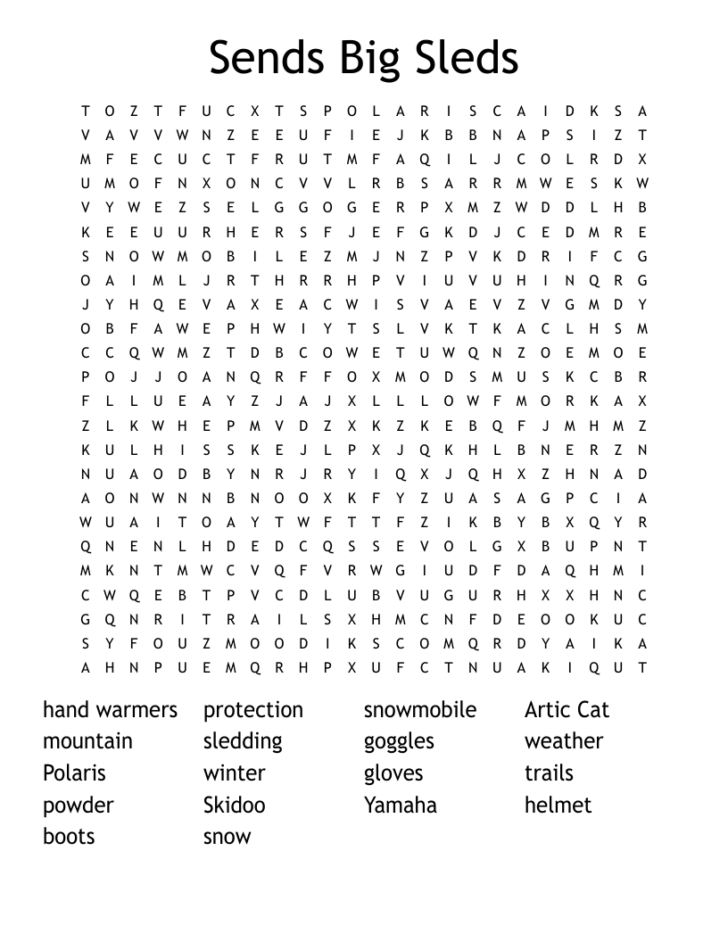 Sends Big Sleds Word Search