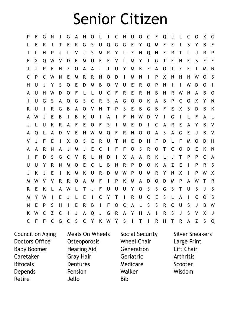 Senior Citizen Word Search