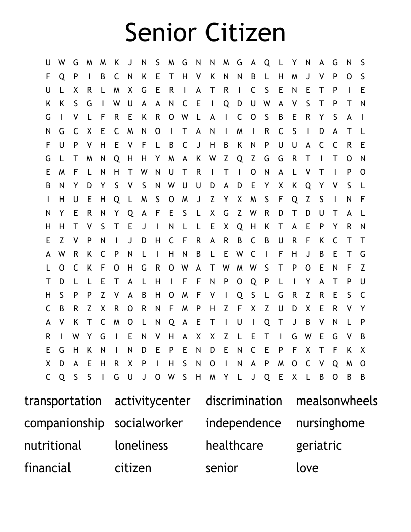 Senior Citizen Word Search