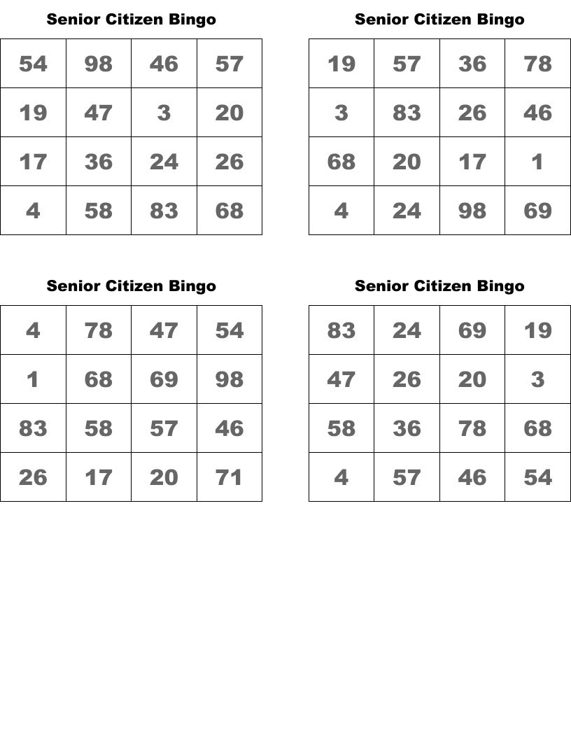 Senior Citizen Bingo