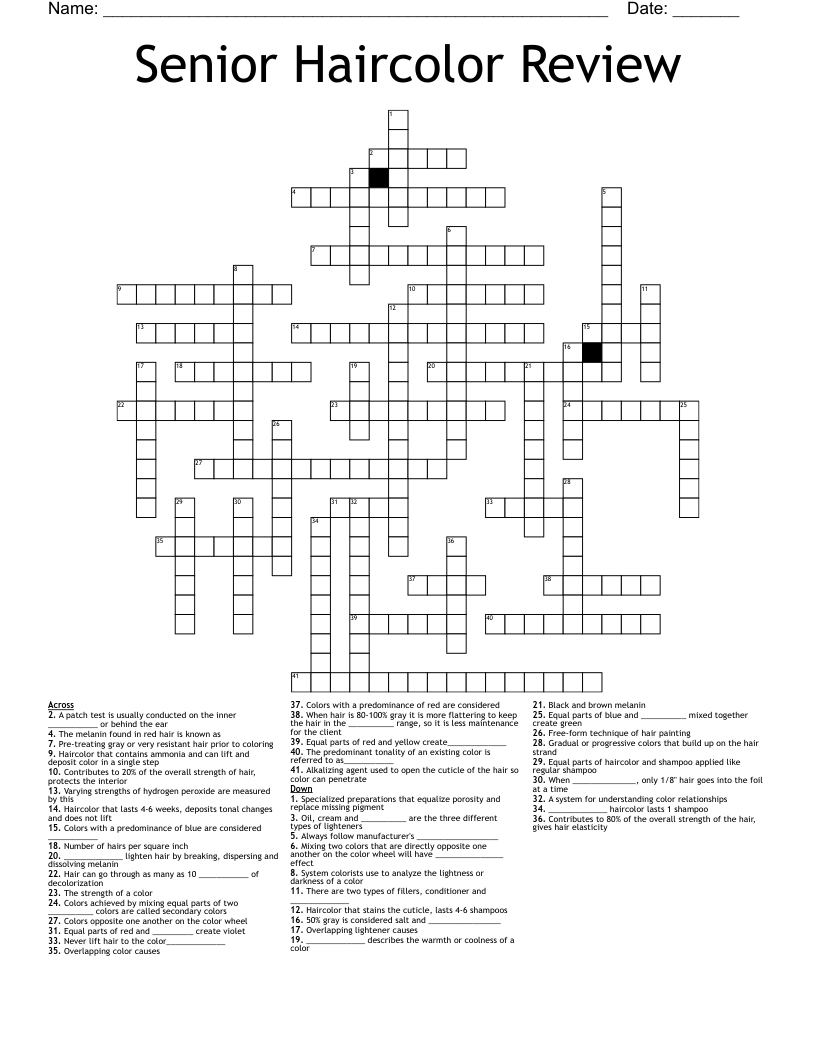 Senior Haircolor Review Crossword
