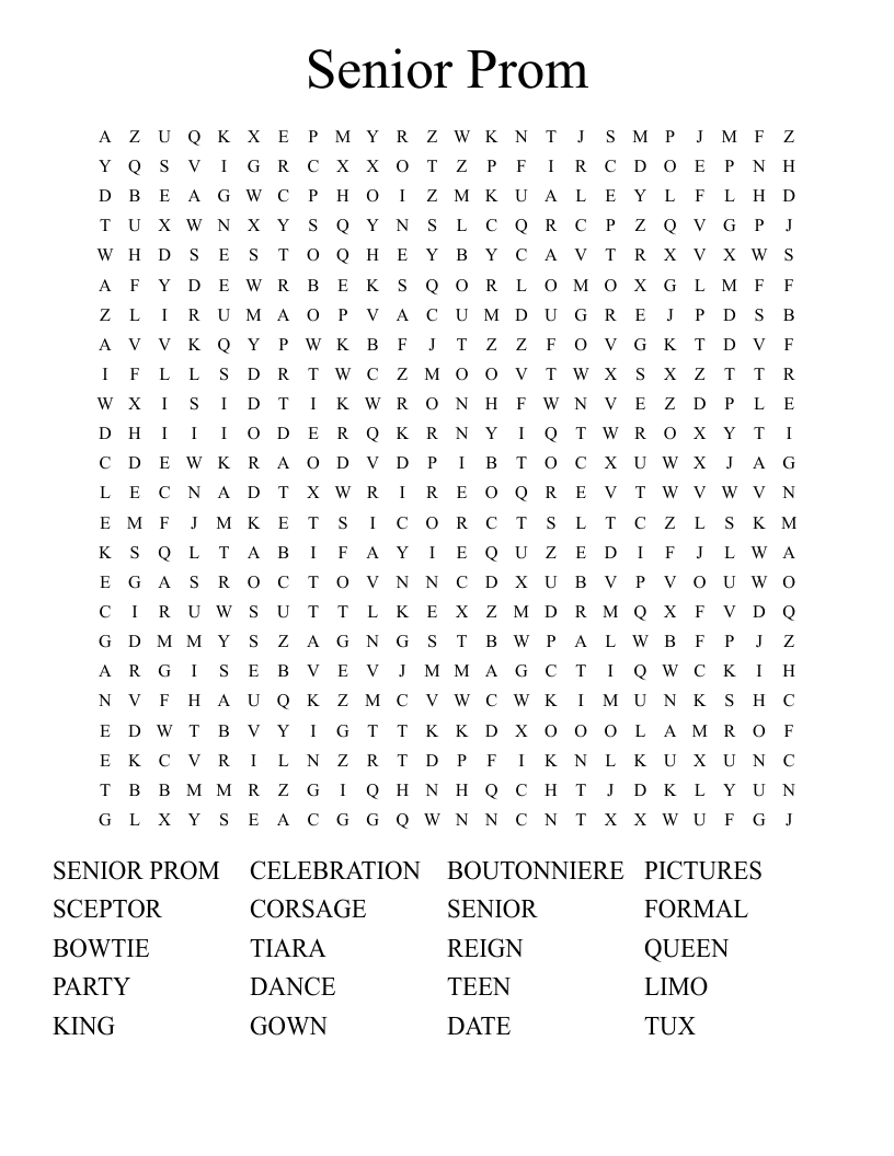 Senior Prom Word Search