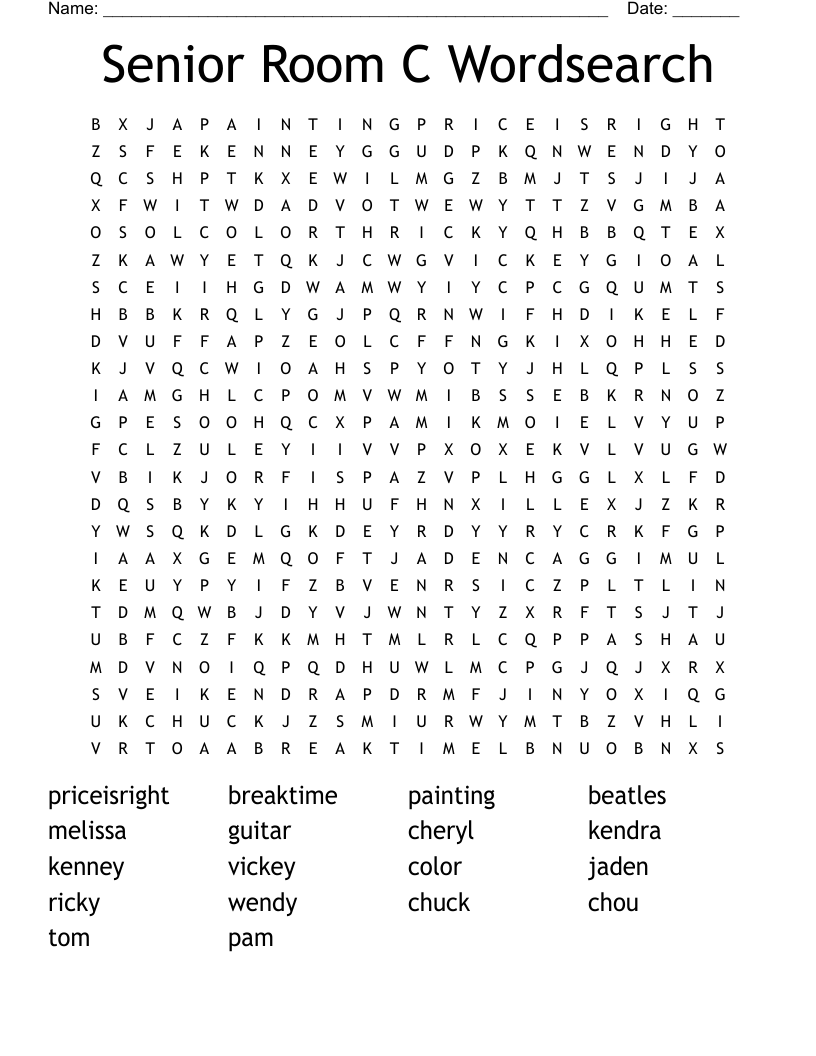 Senior Room C Wordsearch