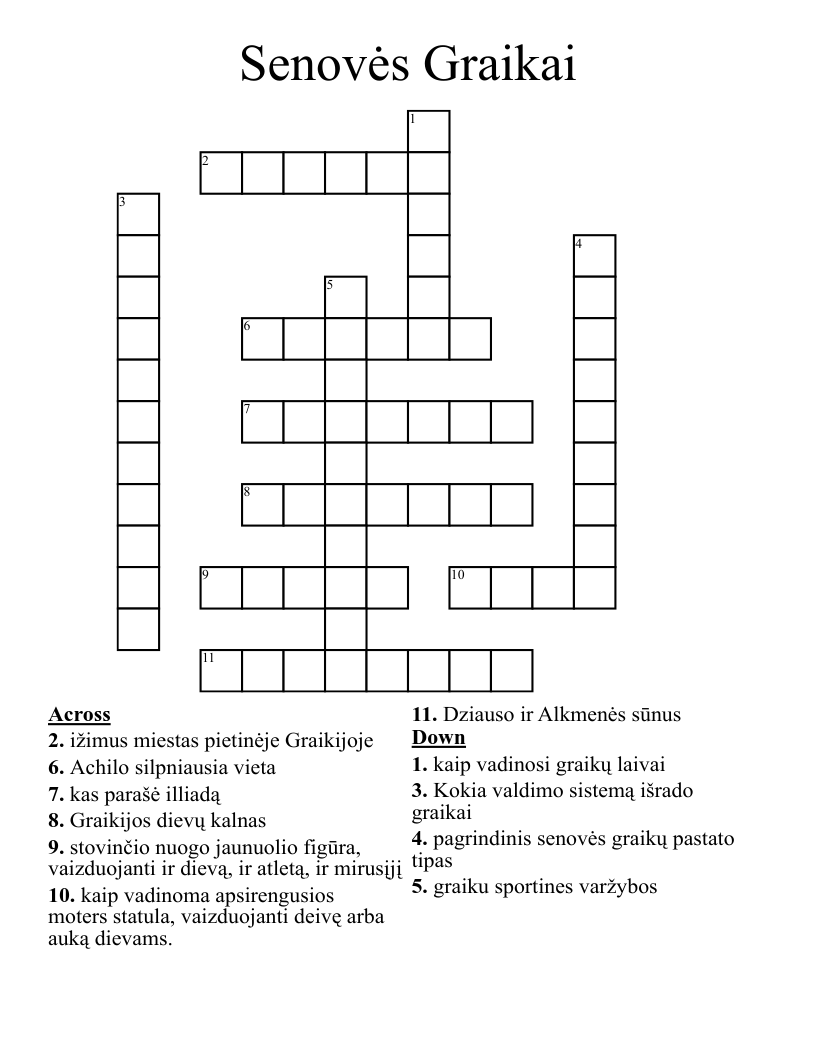 Senovės Graikai Crossword