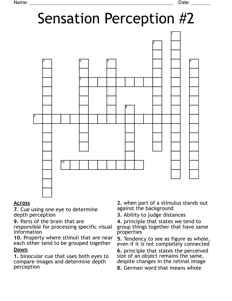Sensation Perception #2 Crossword