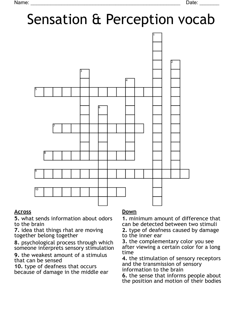 Sensation &  Perception vocab Crossword