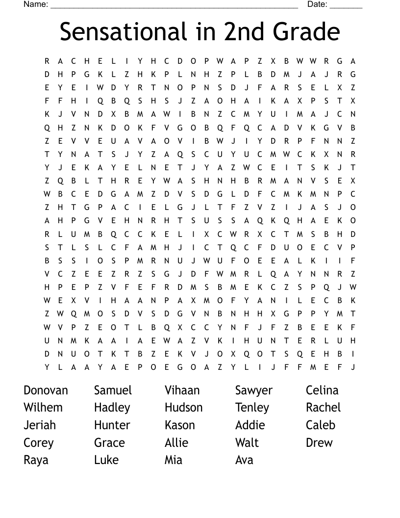 Sensational in 2nd Grade Word Search