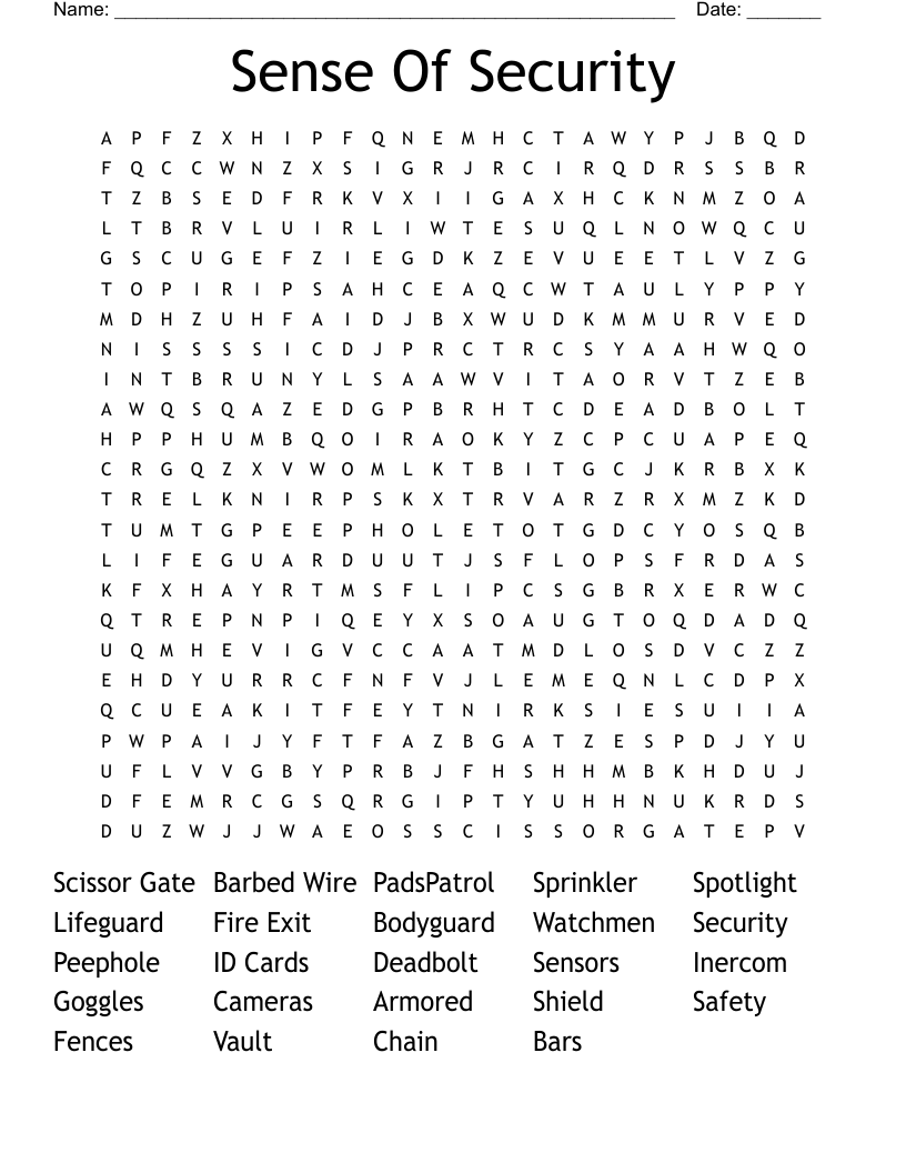 Sense Of Security Word Search