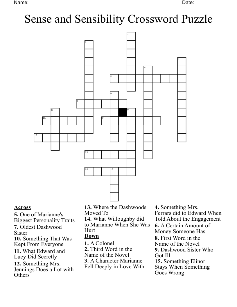 Sense and Sensibility Crossword Puzzle