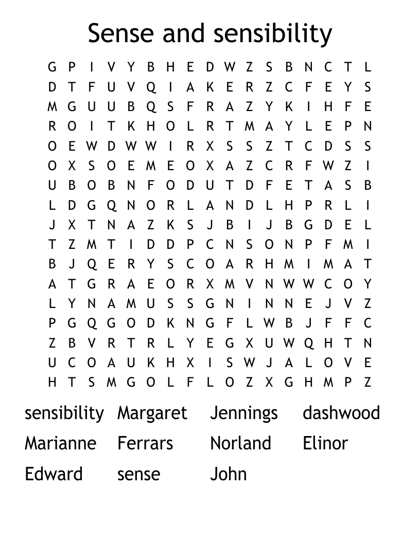 Sense and sensibility  Word Search
