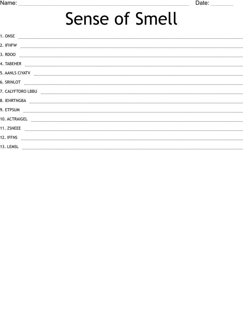 Sense of Smell Word Scramble