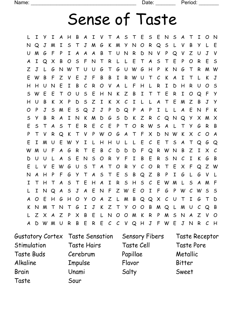 Sense of Taste Word Search
