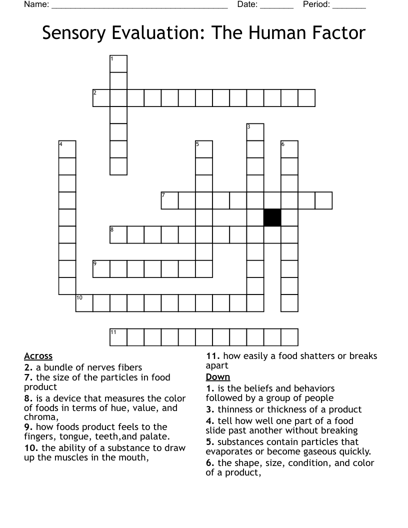 Sensory Evaluation: The Human Factor Crossword