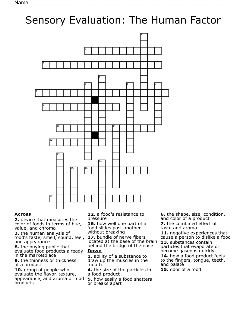 Sensory Evaluation: The Human Factor Crossword