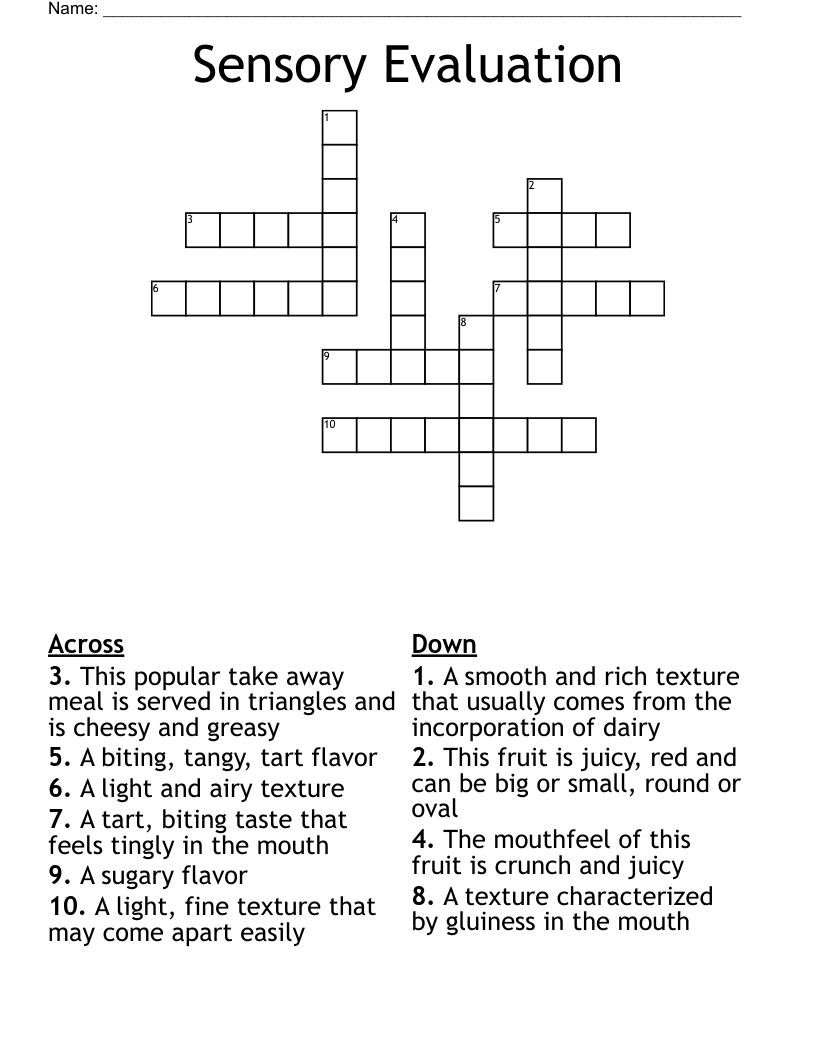 Sensory Evaluation  Crossword