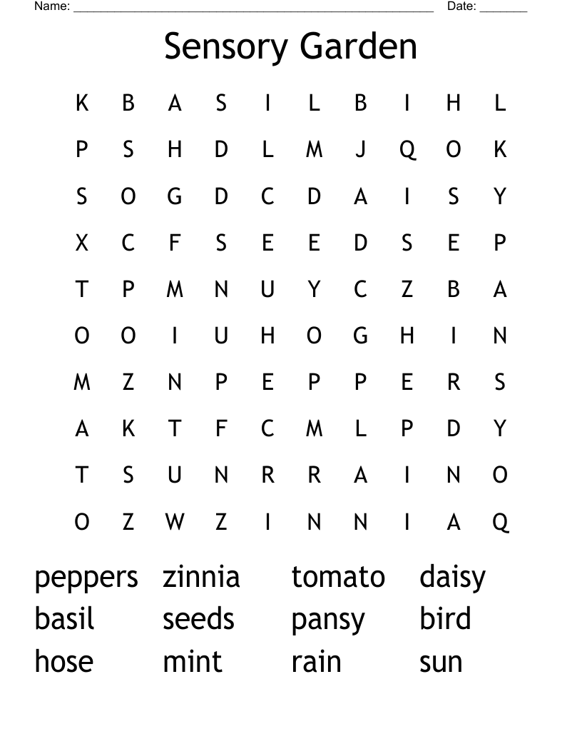 Sensory Garden Word Search