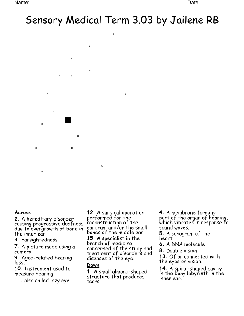 Sensory Medical Term 3.03 by Jailene RB Crossword