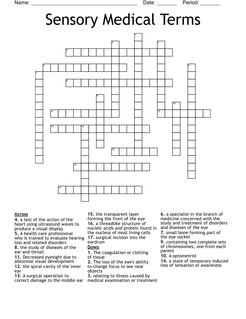Sensory Medical Terms Crossword