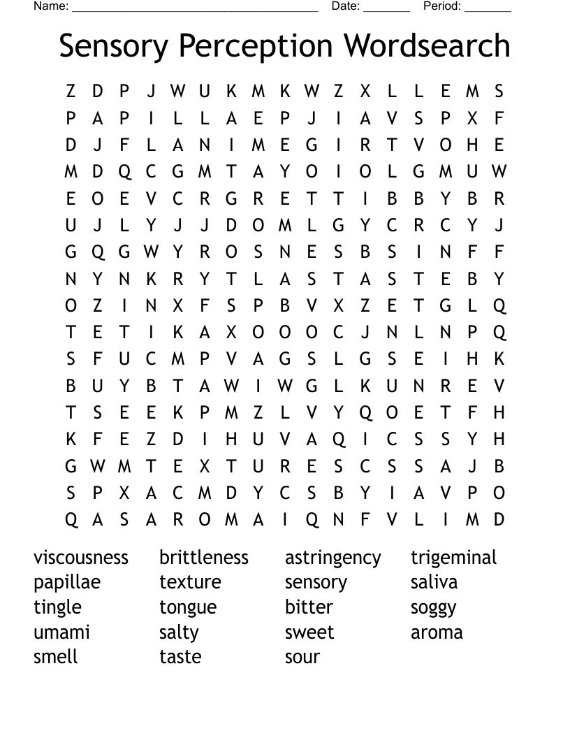 Sensory Perception Wordsearch