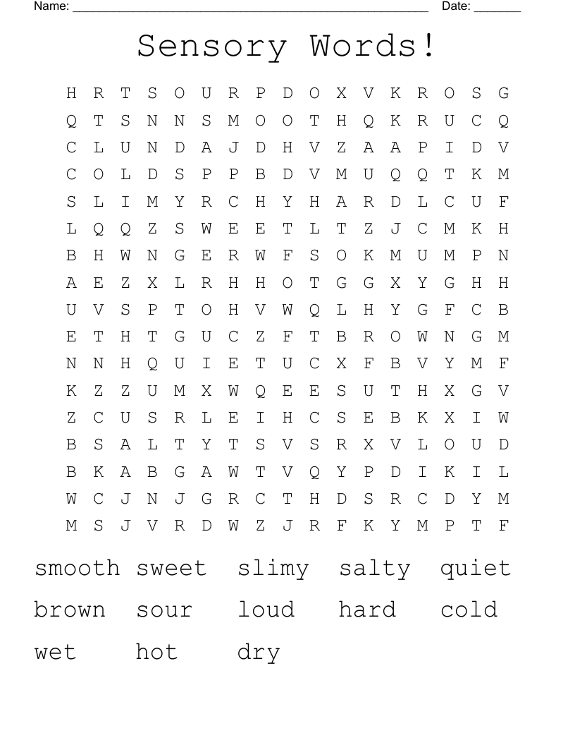 Sensory Words! Word Search