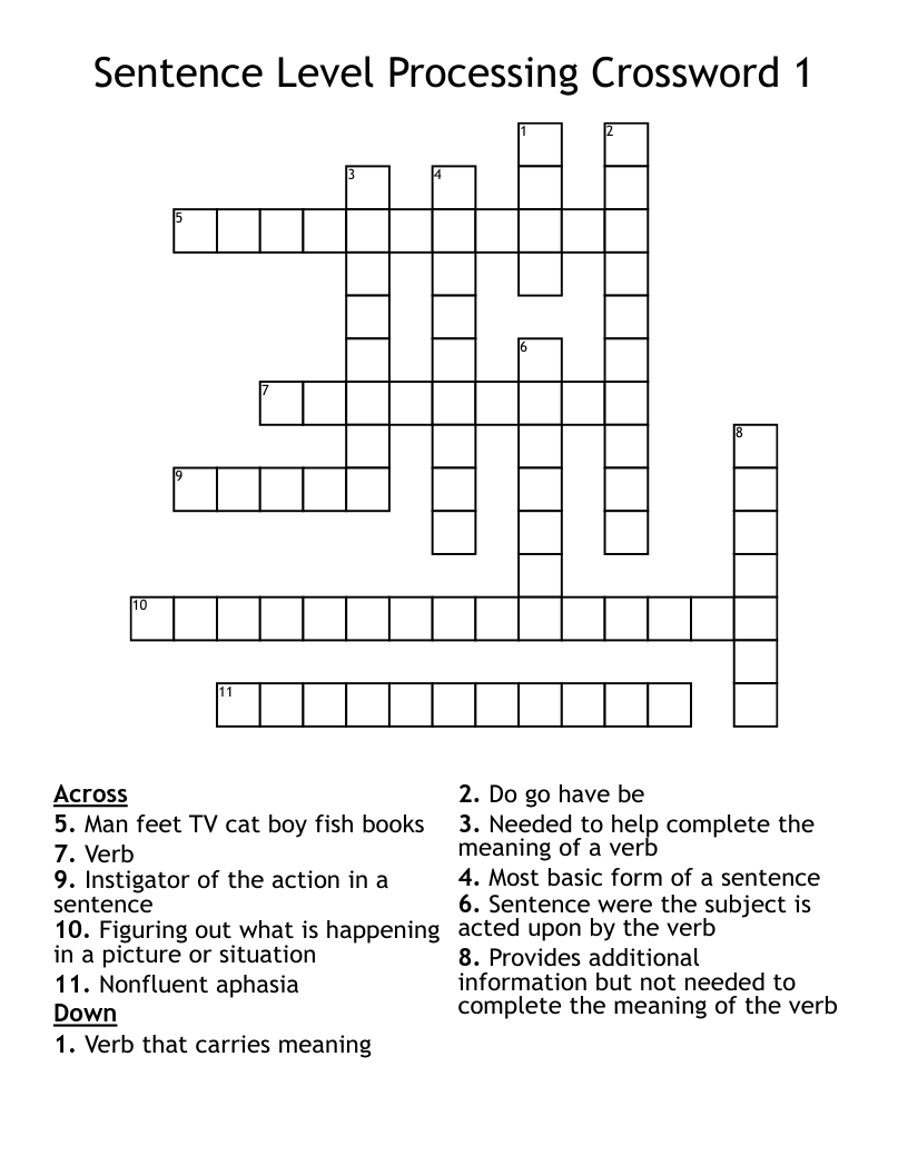 Sentence Level Processing Crossword 1