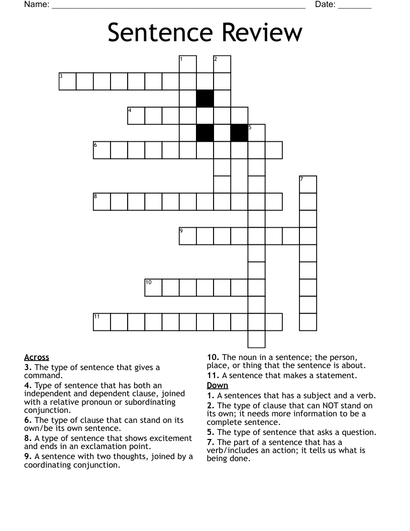 Sentence Review Crossword