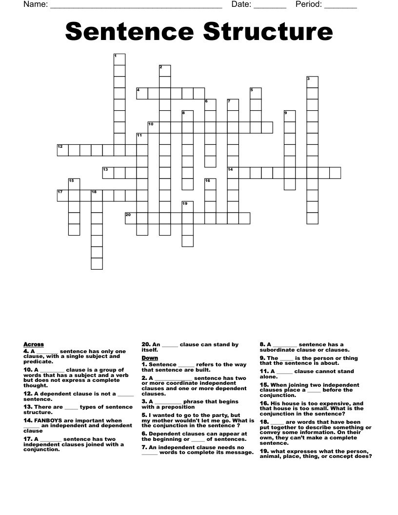Sentence Structure Crossword