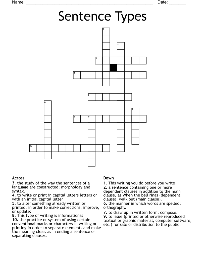 Sentence Types  Crossword