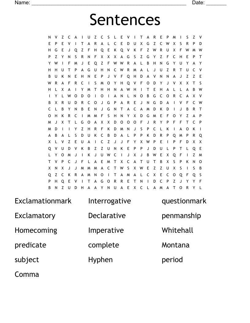 Sentences Word Search