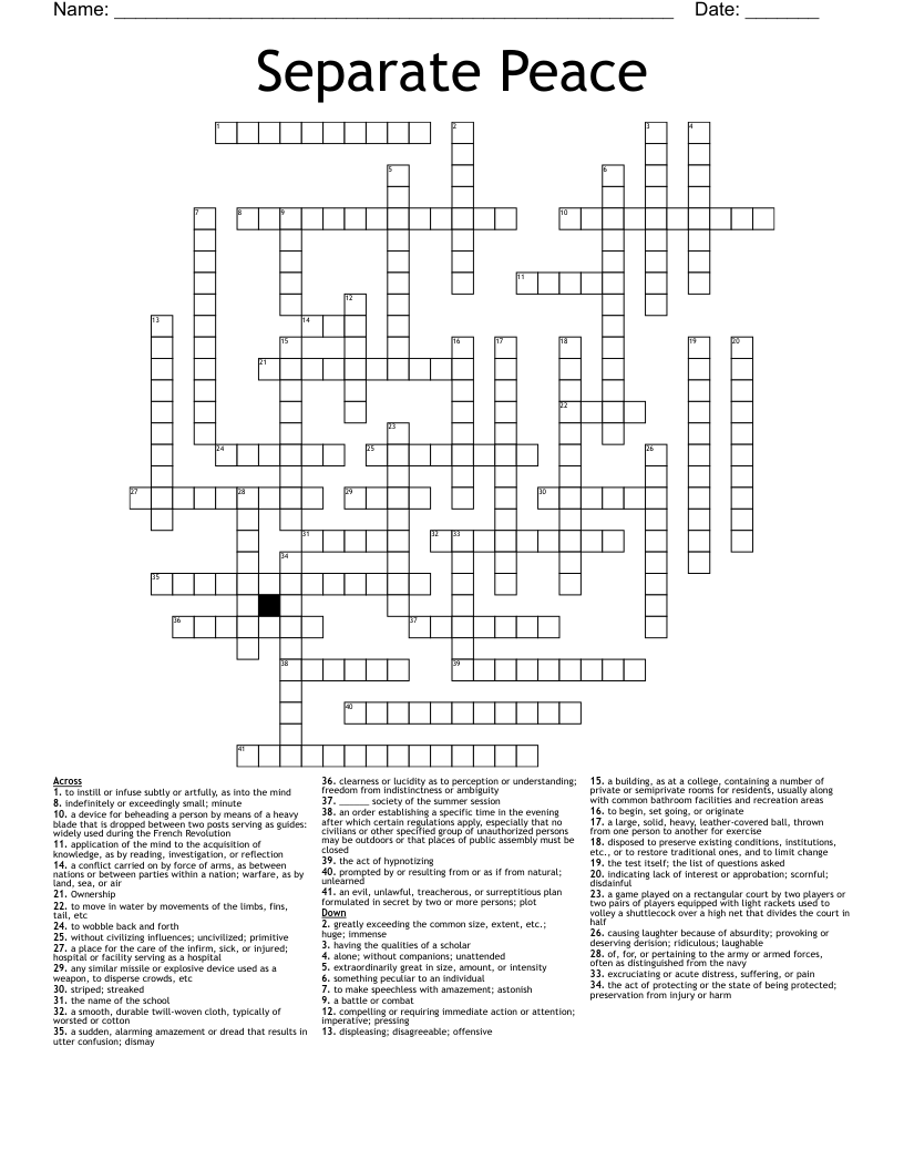 Separate Peace Crossword