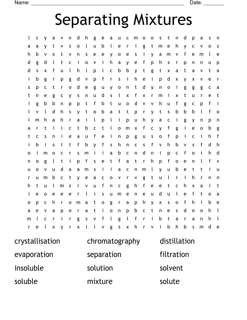 Separating Mixtures Word Search