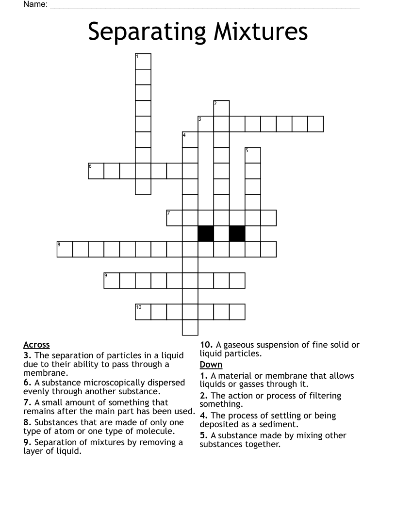 Separating Mixtures Crossword