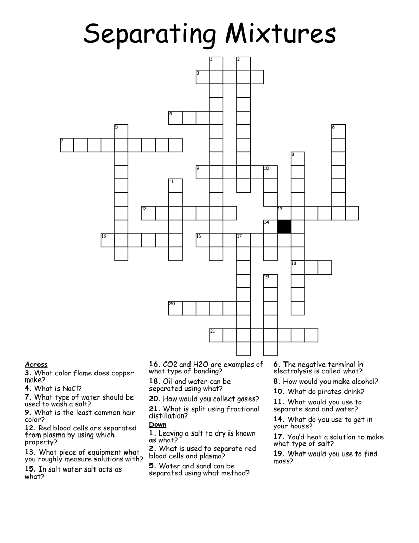 Separating Mixtures Crossword