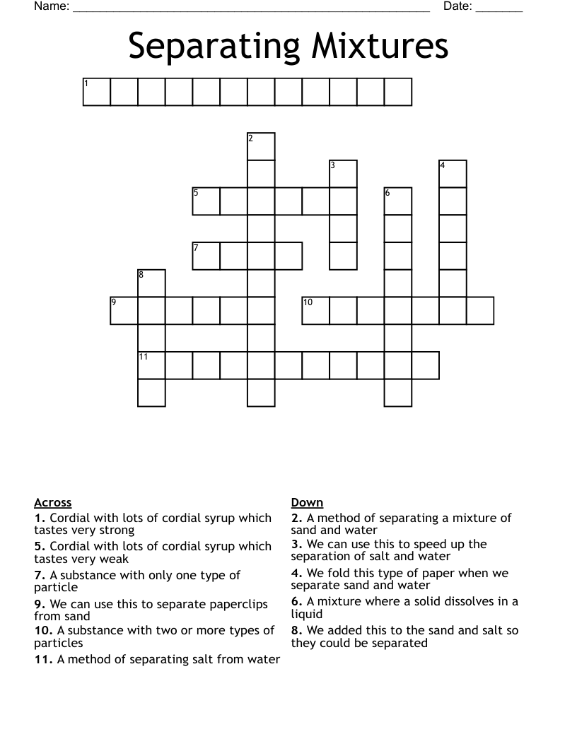 Separating Mixtures Crossword