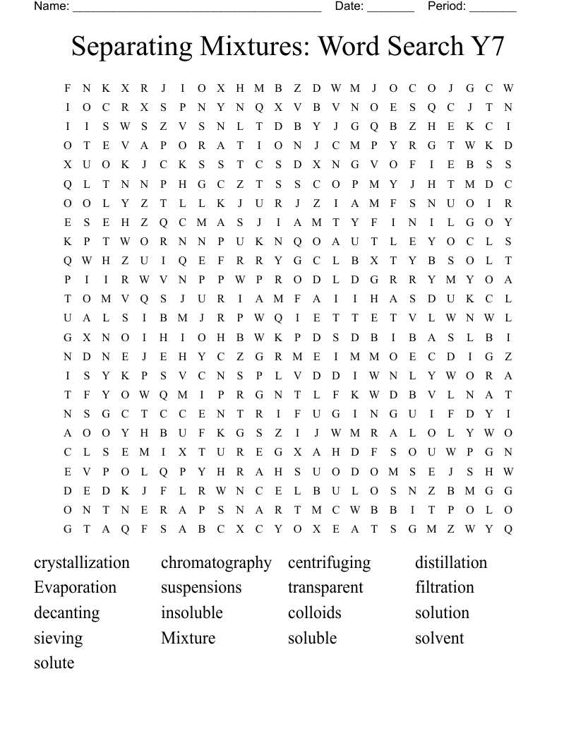 Separating Mixtures: Word Search    Y7
