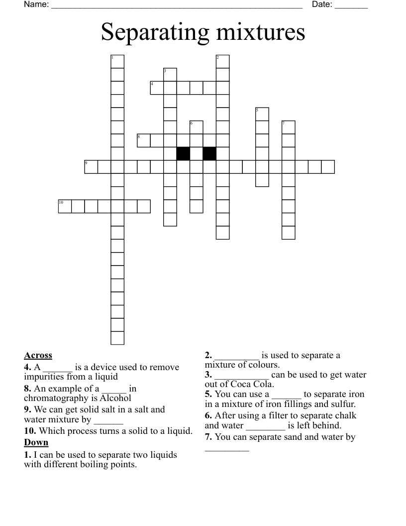 Separating mixtures Crossword