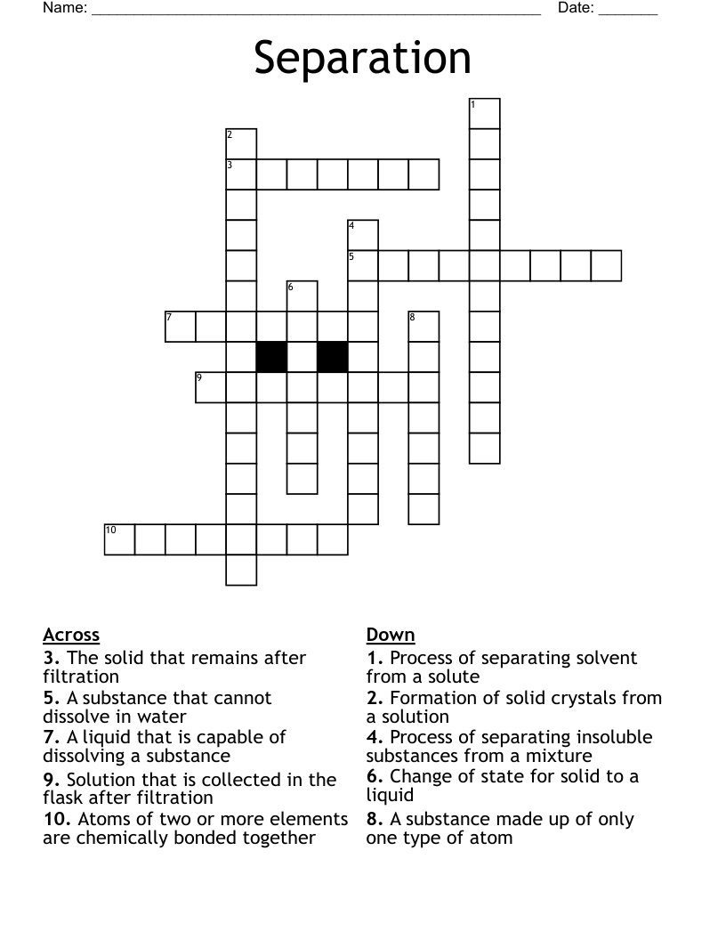 Separation Crossword