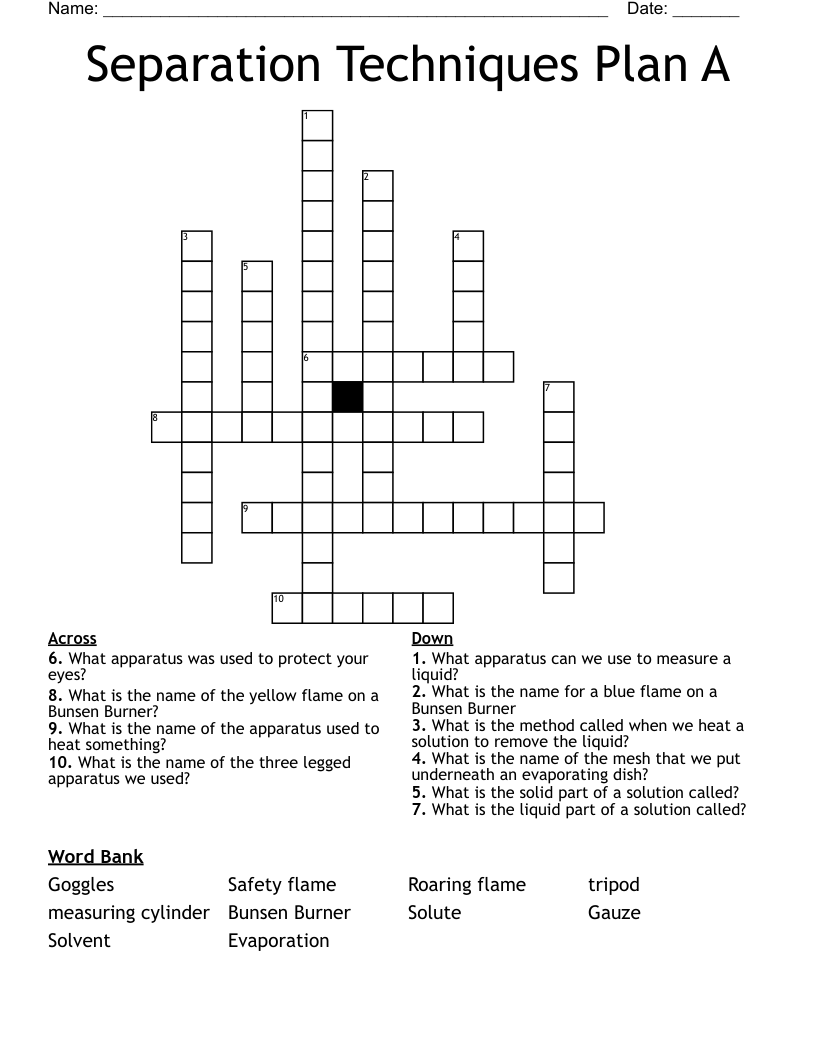 Separation Techniques Plan A Crossword
