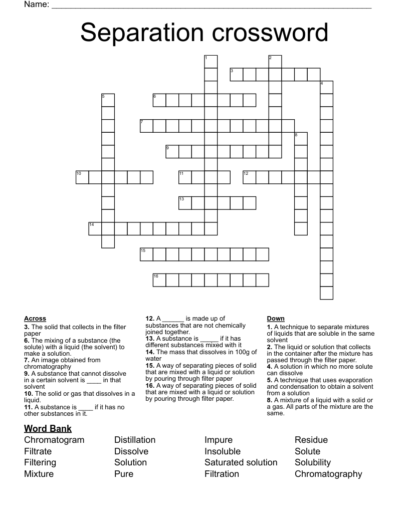 Separation crossword