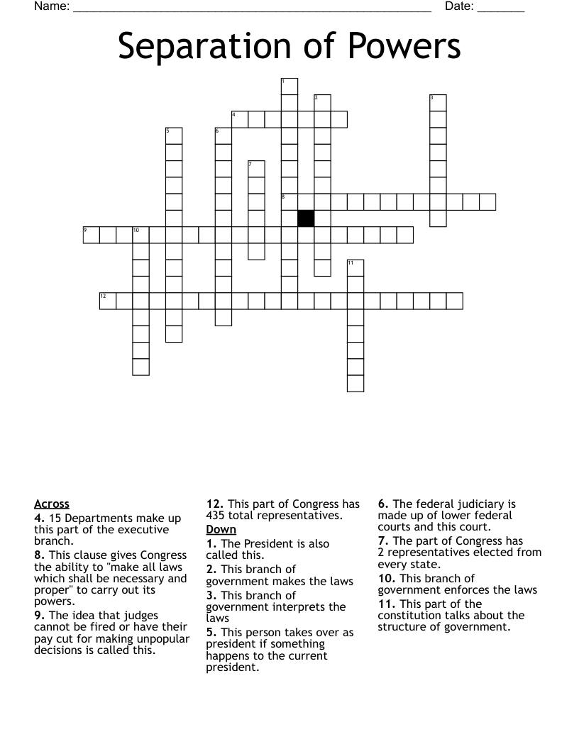 Separation of Powers Crossword