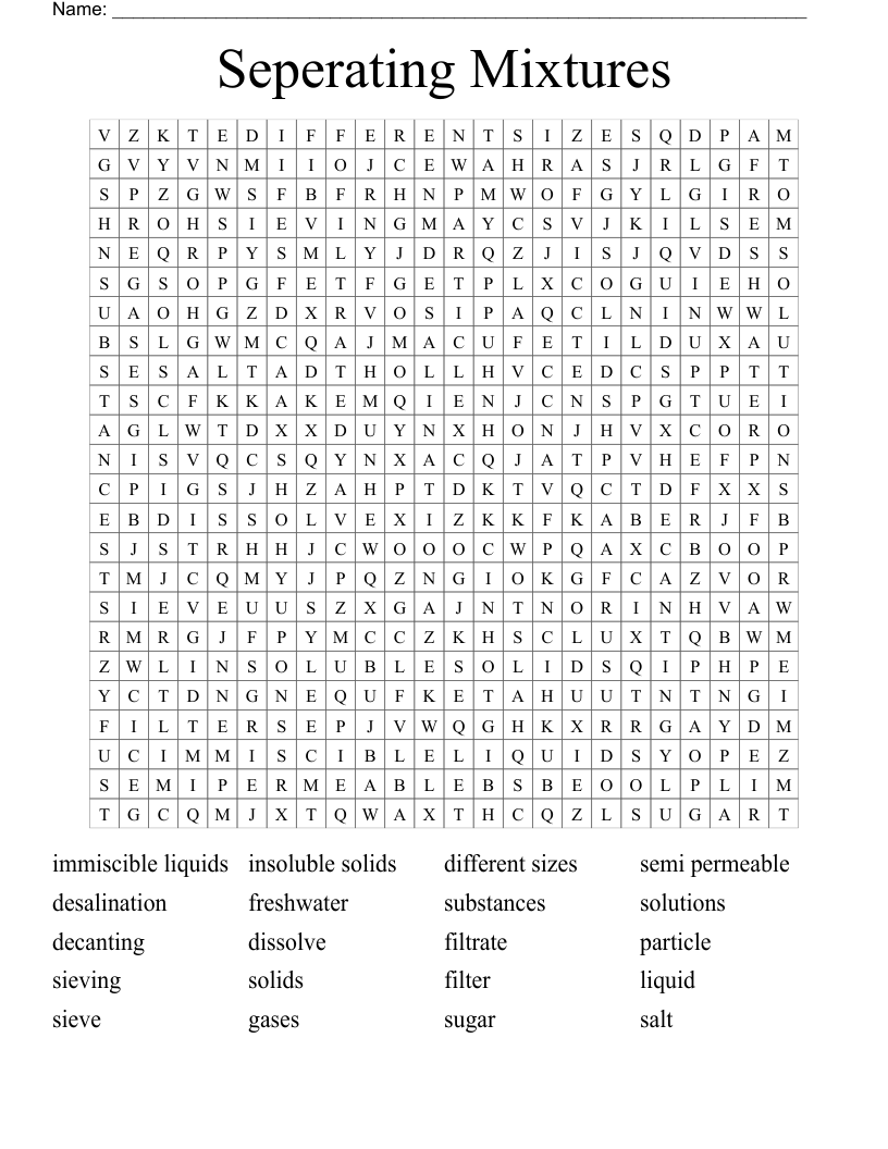 Seperating Mixtures Word Search