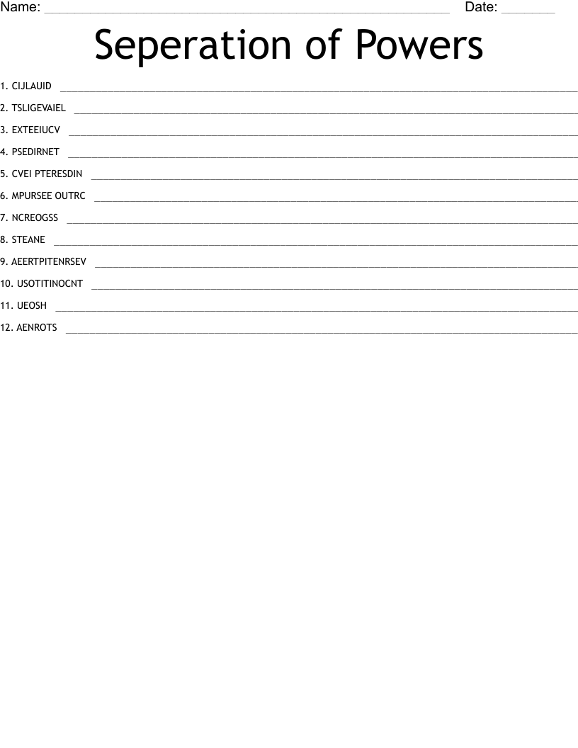 Seperation of Powers Word Scramble